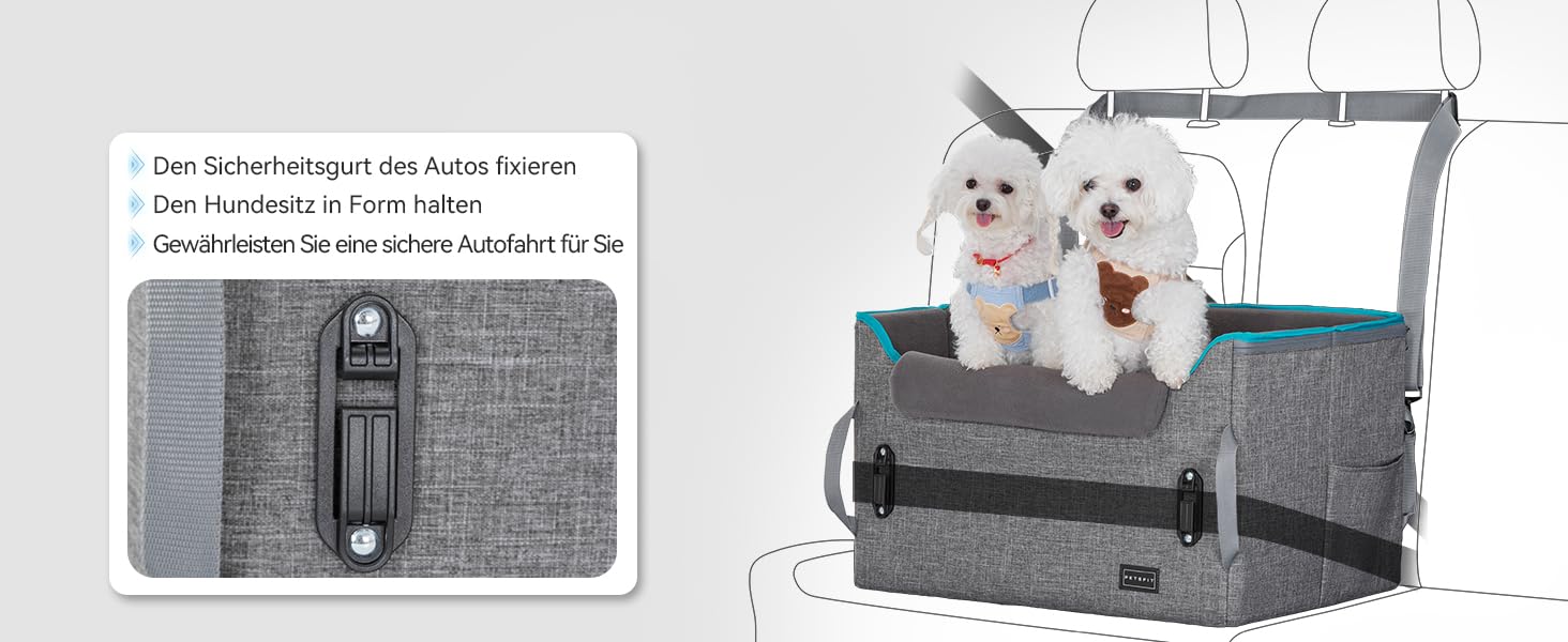 Автомобільний лежак для собак Petsfit - сірий, для 2 маленьких собак, з ременями безпеки