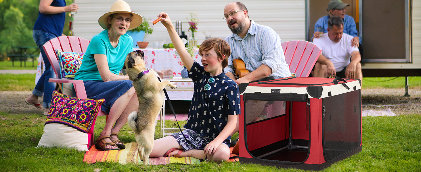 Транспортна переноска для собак Petsfit, велика, червона, розкладна, з міцної тканини та металевим каркасом