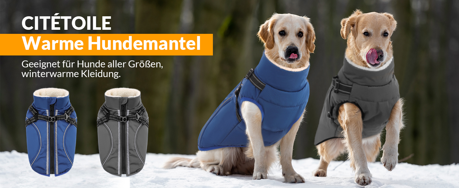 Теплий зимовий одяг для собак Citétoile: куртка з блискавкою, вітрозахисна, з відбиваючими смугами та нагрудником. Підходить для собак маленьких, середніх та великих порід. Сірий колір, розмір S.