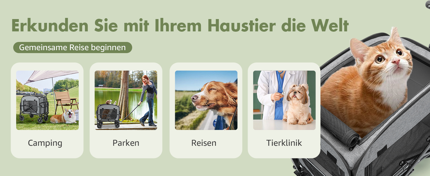 Транспортер для собак на колесах, велика візок для собак та котів до 18 кг (сірий, чорний)