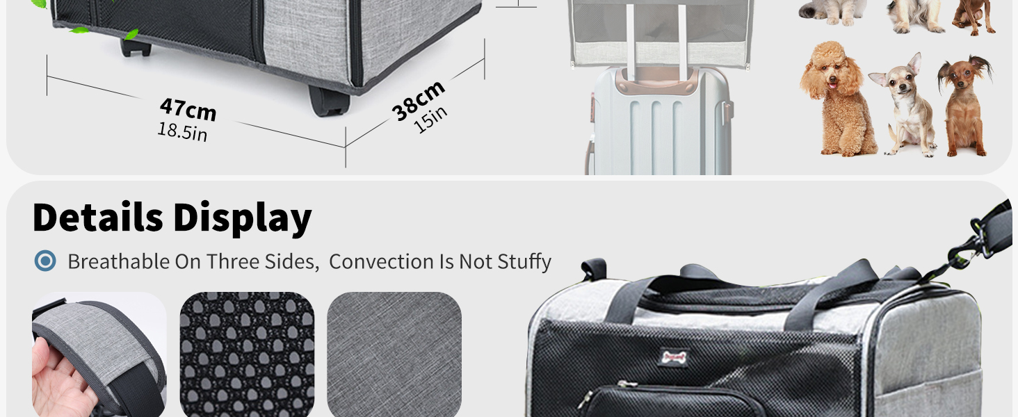 Транспортний бокс для котів та собак PETCUTE, складаний, з килимком, бічні кишені, з колесами, для подорожей та кемпінгу, сірий