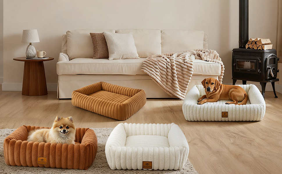 М'яке собаче ліжко для середніх порід, зручне та миється, прямокутне, з неслизьким покриттям, коричневе, розмір M (63x53x18 см)