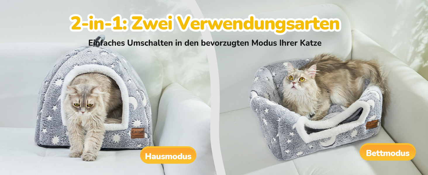 Кігтеточка-будиночок CATISM на Новий Рік - 42 x 42 x 55 см, для кішок, білий, з теплим килимком, знімний будиночок, антиковзаюче дно