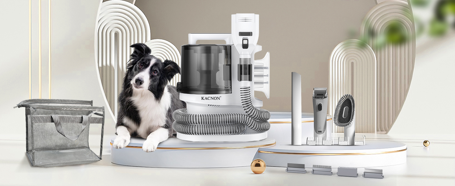 Набір для догляду за тваринами KACNON: шерстьосав'ювач та пилосос 3.3L, 13kPa. Безшумна машинка для стрижки собак та котів. Електрична щітка для тварин. Білий колір