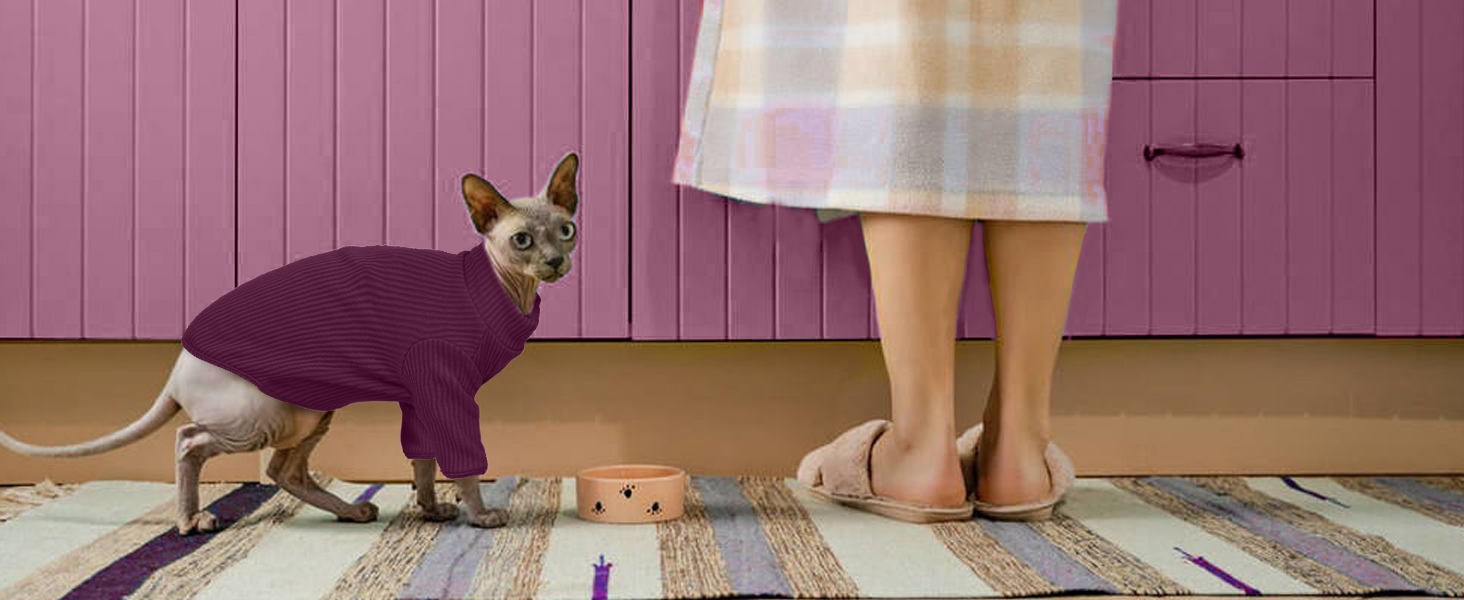 Теплий жилет для безшерстних котів з коміром-гетром, дихаючий, милий одяг для кошенят, теплий костюм для Sphynx, Cornish Rex, Devon Rex, Peterbald (XS, фіолетовий)