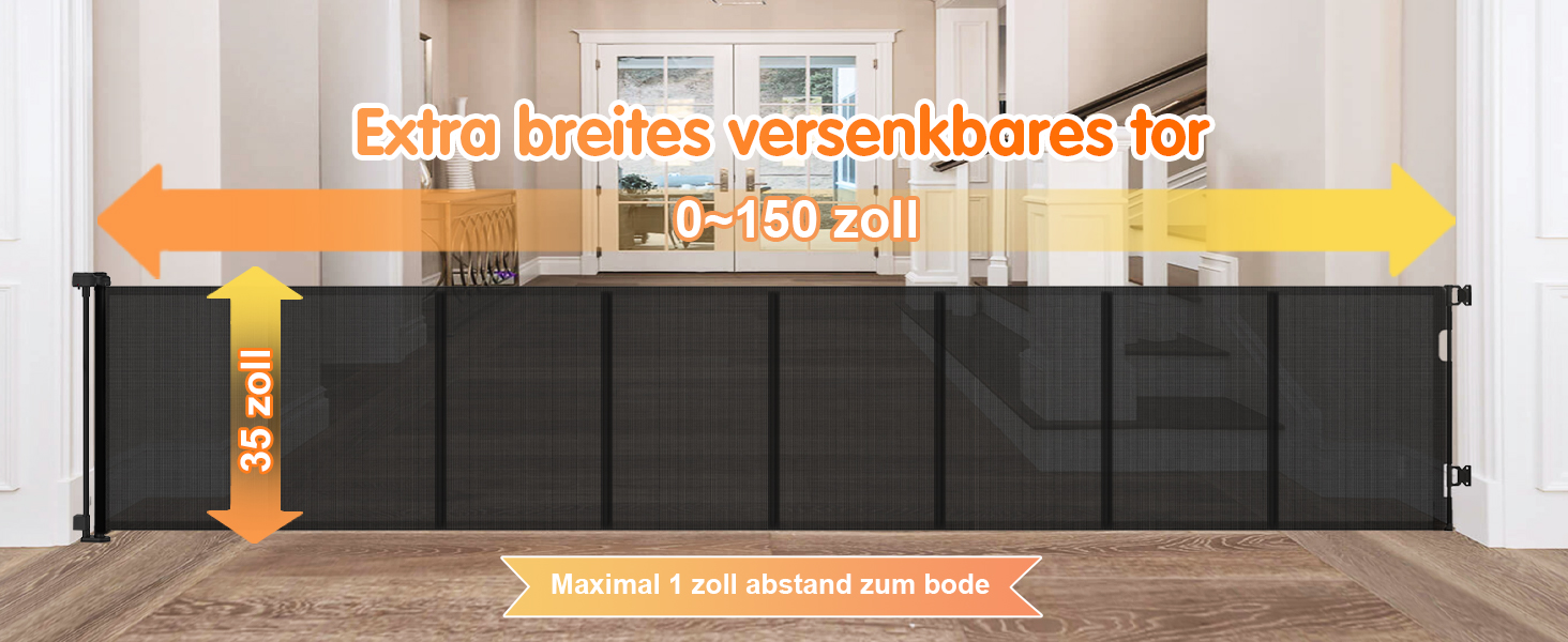 Розсувне захисне оградження для дитини та собаки, 400 см, 105 см заввишки, для сходищ/коридору/внутрішніх/зовнішніх приміщень, білий (чорний)