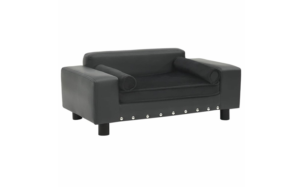 Диван для собак VidaXL, чорний, 81x43x31 см, плюш, штучна шкіра, лежанка для тварин