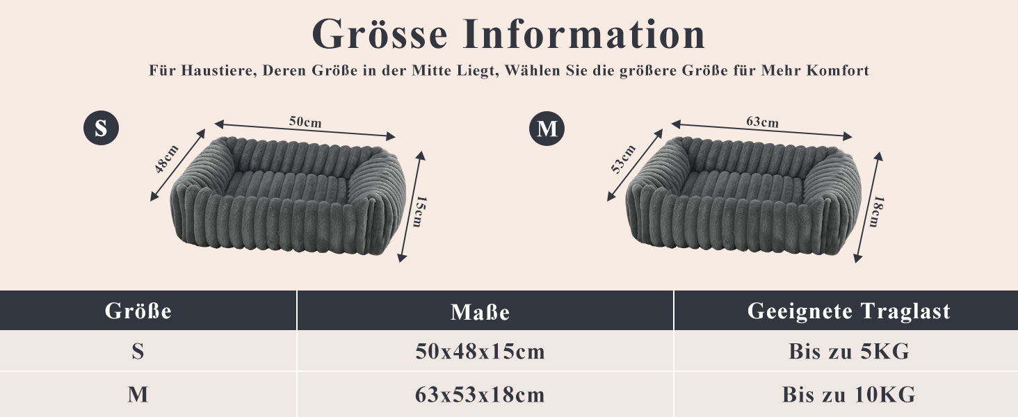 Крісло-ліжко для собак маленьких та середніх порід, 50x48x15 см, миється, кошик з антиковзким покриттям, бежевий/кремовий колір