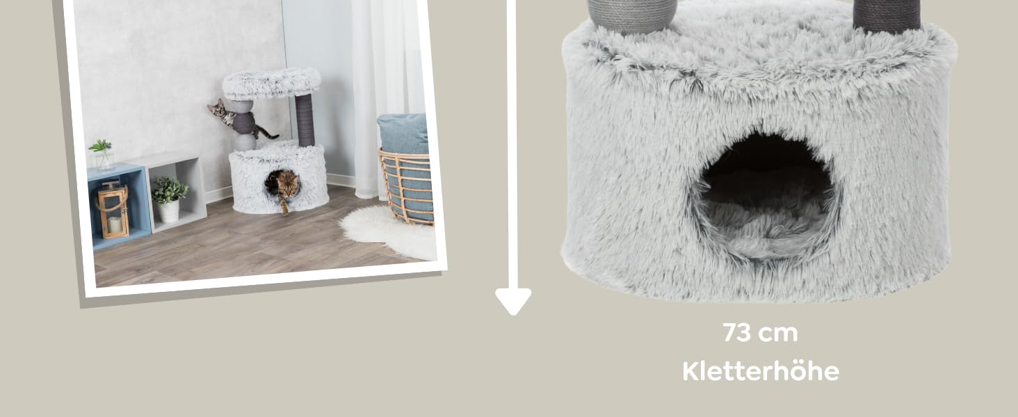 Дряпка для котів TRIXIE Harvey 73 см сірого кольору – кігтеточка з затишною печерою та зручною лежанкою, стабільна та комфортна – 44540