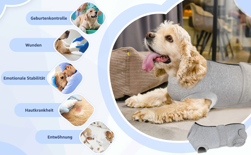 Захисний одяг для собак після операції: комбінезон з блискавкою та липучкою, анти-витікання та захист ран, дихаючий, для собак після операції (Сірий, M)