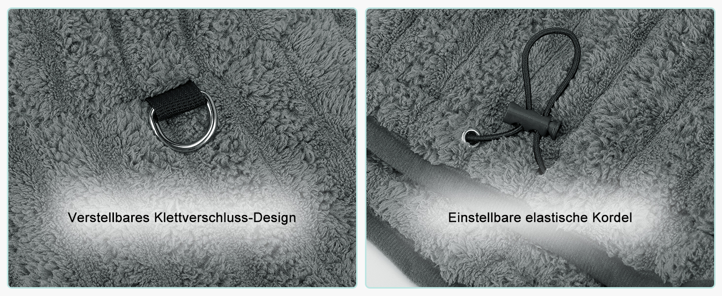 Рушник для собак з мікрофібри, швидковисихаючий, з клямками та регульованою гумкою, можна прати в машині, підходить для великих, середніх та маленьких собак, сірий (XL)