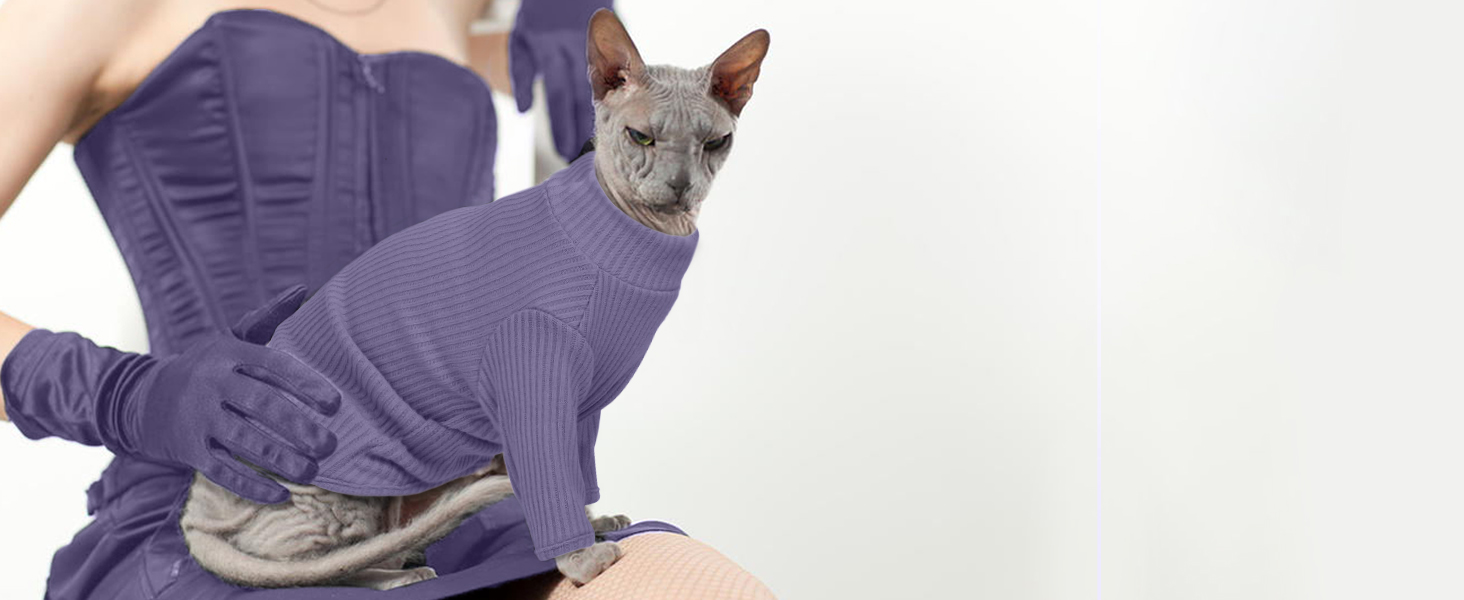 Тепла жилетка для безшерстних котів з високим коміром, фіолетового кольору (L)