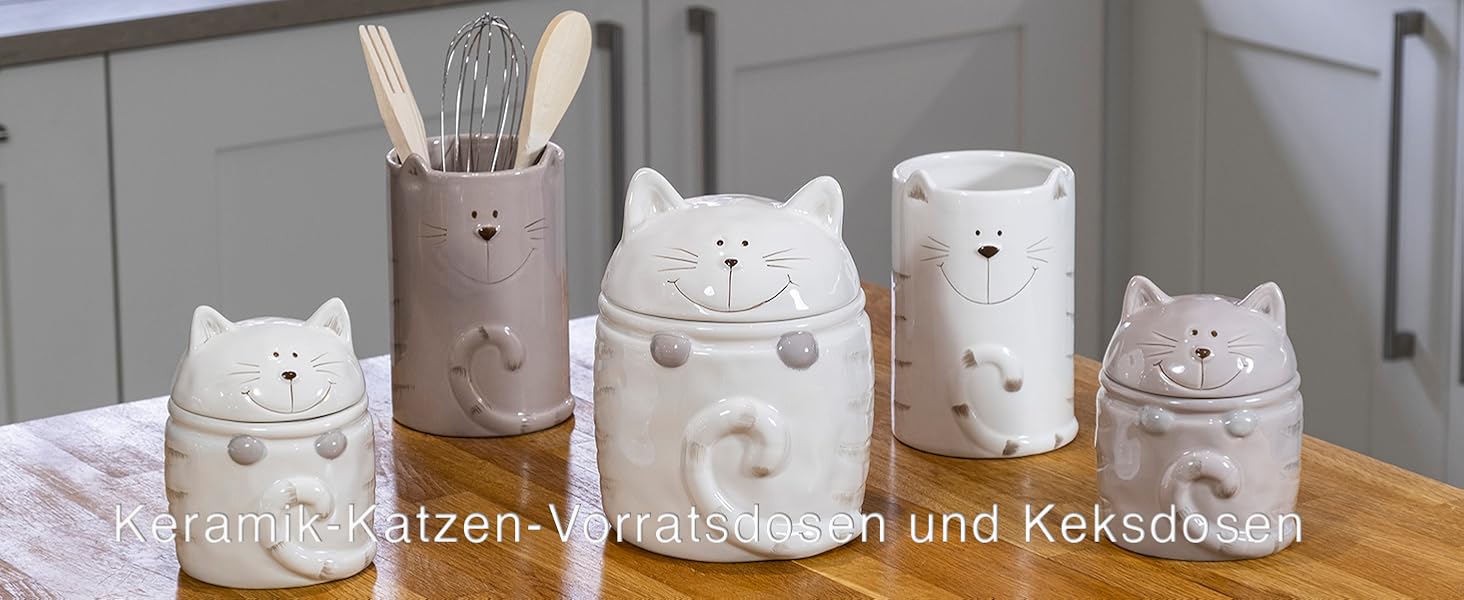 Набір керамічних контейнерів для зберігання Spotted Dog Gift Company, 2 шт. з кришкою, котячий дизайн, куховий декор, подарунок для любителів котів