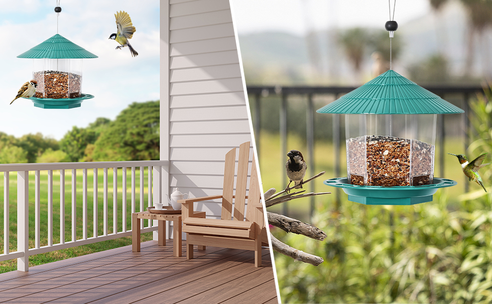 Будинок для пташиного корму Jieayhiu, підвісний, вологостійкий, з запобіжником від падіння, зелений