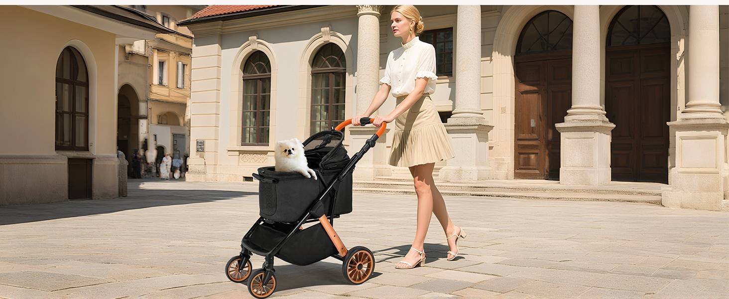 Візок для собак та котів MAMIZO, складний, до 25 кг, чорний