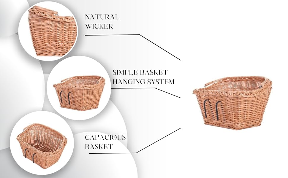 Фарбований плетенний кошик для велосипеда e-wicker24 1126-42, 42x36x24 см, медовий колір