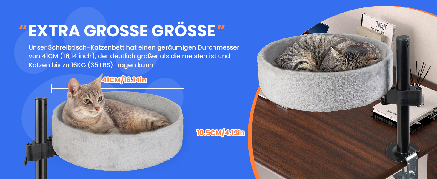 BSWAY ліжко для кота на стіл - без свердління, 360° обертання, регульована висота. Підвищене котяче ліжко над столом. Тримає кошеня/кота близько, робочий простір чистий. Ліжко для кота на стіл (Сірий, XL). Сірий XL