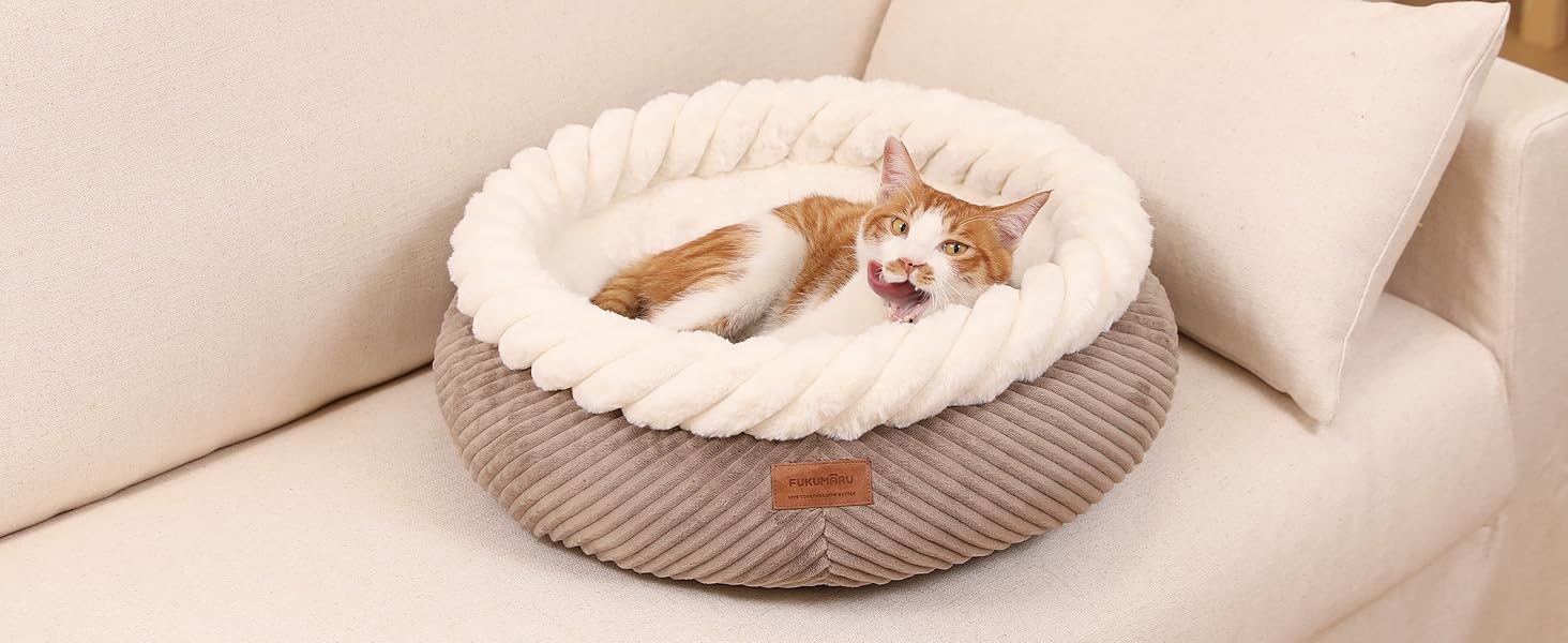 Квітковий лежак для кота FUKUMARU, 55x55x21 см, сірий, з м'яким краєм та антиковзною основою