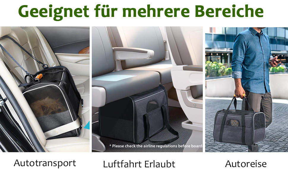 Транспортна переноска для собак та котів: переноска-сумка, схвалена авіакомпаніями, для собак та котів середніх та маленьких порід (до 9 кг), з шлейкою та щіткою для видалення шерсті