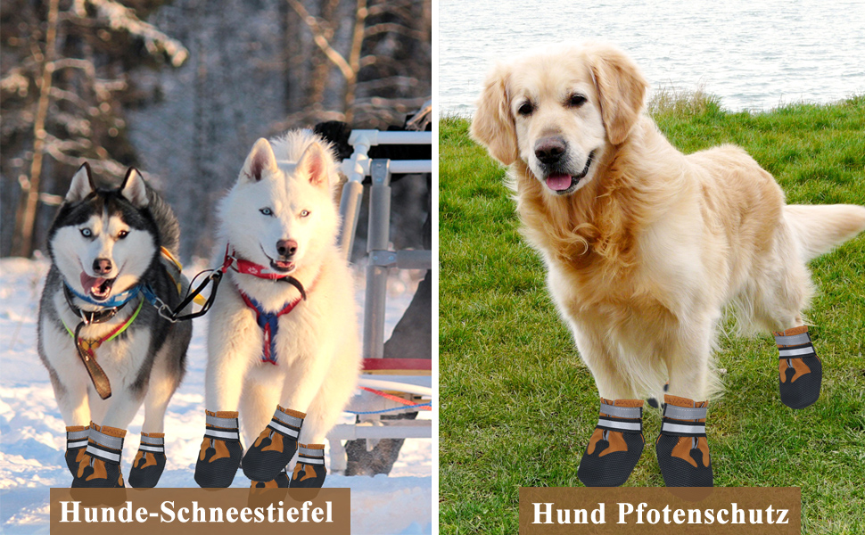 Жовті чоботи для собак REESTBOO, XXL, 4 шт. Водонепроникний захист лап, антиковзаючі, з світловідбиваючим ремінцем, на липучці. Підходять для великих собак, снігу та дощу.