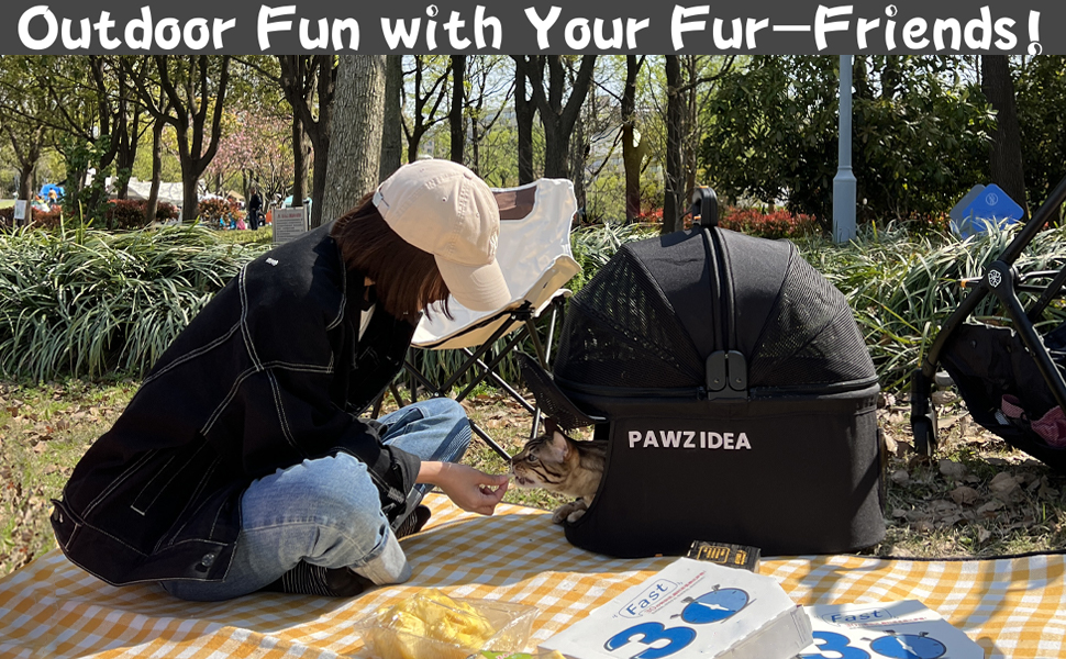 PAWZIDEA Візок для собак 4-в-1, переноска для котів, чорний. Візок для тварин до 33 кг, швидко складається, з капюшоном Easy-Lock