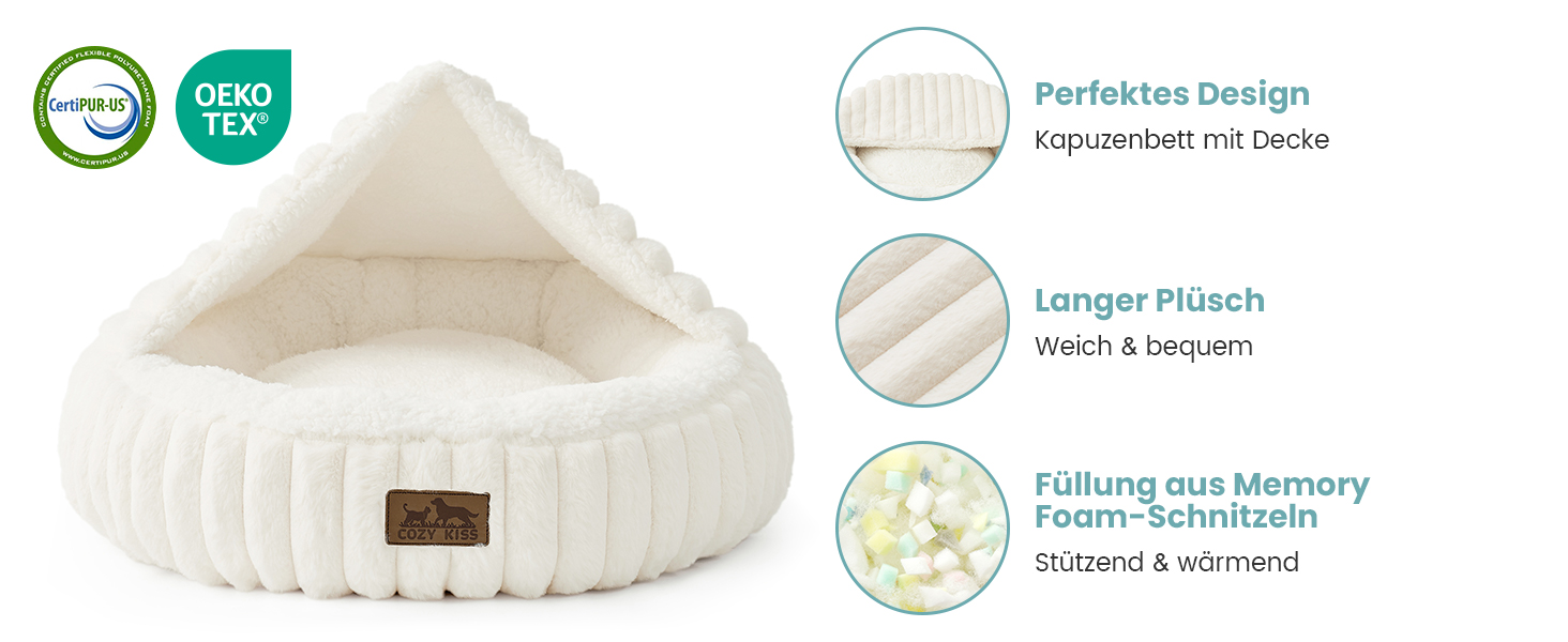 Зимове ліжко для котів з ковдрою, м'яке ліжко-подушка для собак та котів, тепла затишна печеринка з підтримкою голови та шиї, штучне хутро, можна прати, 50x50x15 см, сірий колір