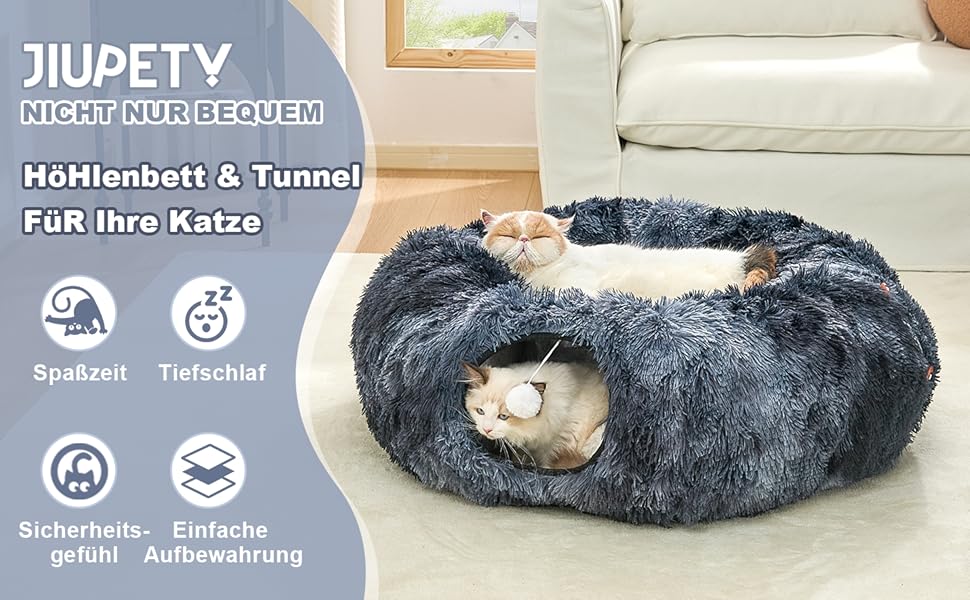 Туннель для котів Jiupety з лежаком, великий, темно-синій. Розкладний тунель-іграшка для котів, кроликів та хоряків. XXL