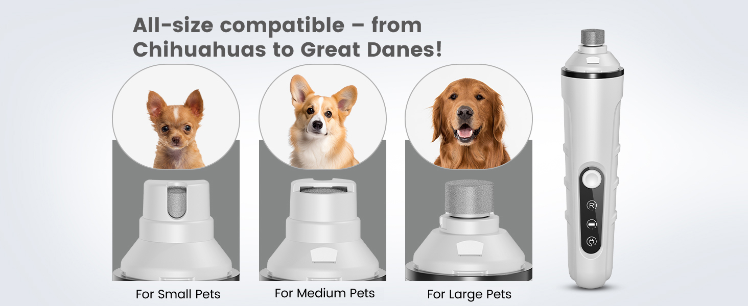 PAPMINI 2-в-1 триммер для когтів та стрижка когтів для собак, безшумний, акумуляторний, для великих, середніх та маленьких собак, білий