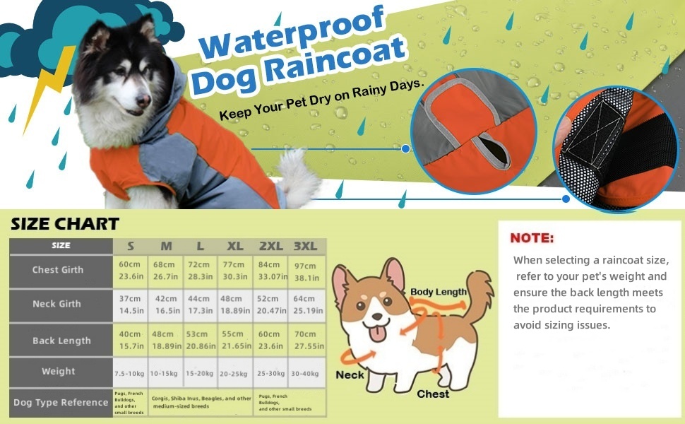 Водонепроникний дощовик для собак, регульований дощовик з світловідбиваючими смугами та капюшоном, дощова куртка для собак для прогулянок на природі, дощовий плащ для собак маленьких, середніх та великих порід (Зелений, Оранжевий)