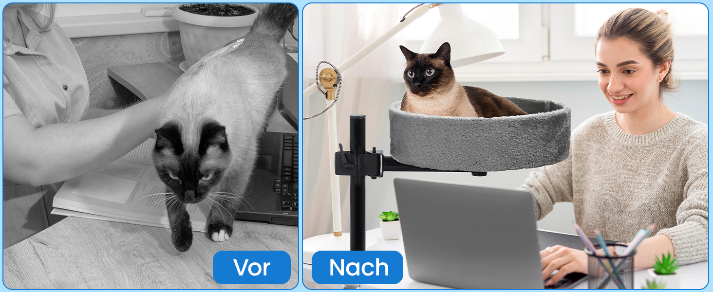 BSWAY Лежанка для кота на стіл - без свердління, 360° обертання, регульована висота. Підвищена котяча лежанка над столом. Тримає кошеня/кота близько, робочий простір чистий. (Темно-сірий, XL)