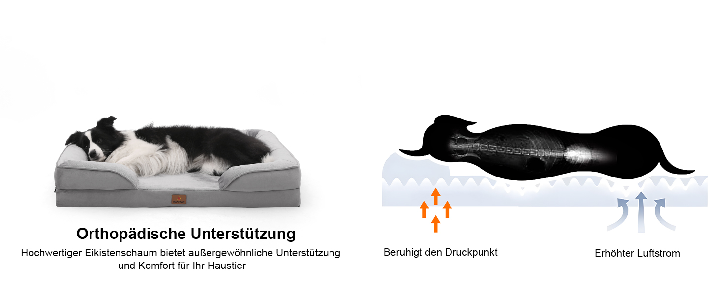 Ортопедичне ліжко для собак великих порід, ергономічне софа з піною у формі яйця, вологостійке, неслизьке ліжко для собак 97x71см, світло-сірий, L 97 x W 71 x H 17 см