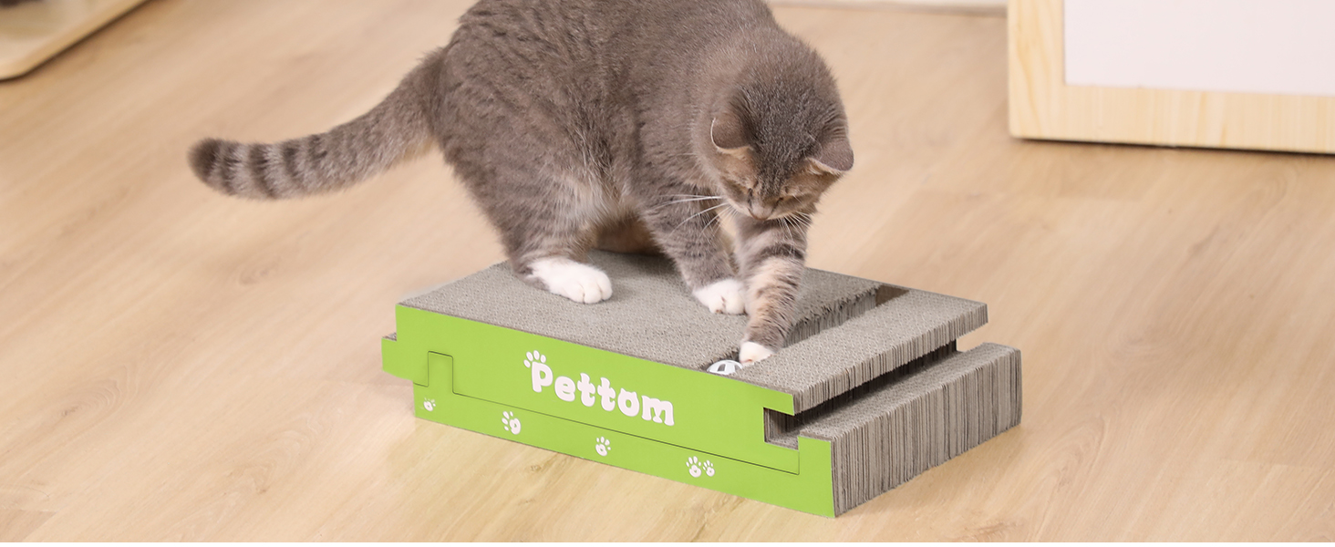 PETTOM Кігтеточка для котів з м'ячиком, з картонної коробки, 66*30 см, двостороння, 43*24*6 см