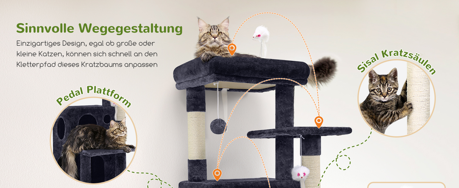 Котячий будиночок Globlazer з когтеточкою, велика база, платформа з м'якою оббивкою, іграшки для котів, 127 см, для великих котів та літніх, відпочинок, ігри, дряпання, інтер'єр (FC50, XL, темно-сірий)