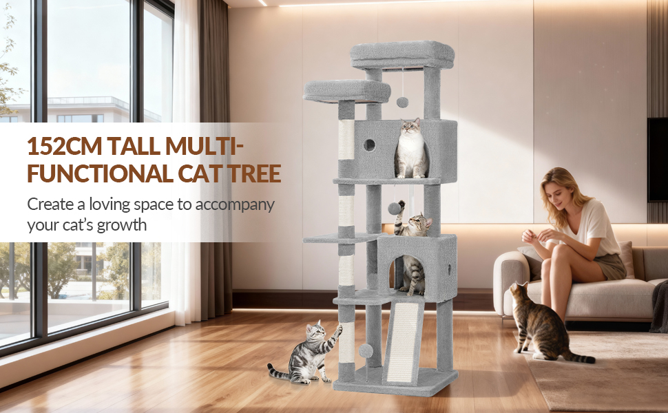 Котячий будиночок Kratzbaum 178 см, великий, сірий: кігтеточка, будиночок, платформа, іграшки