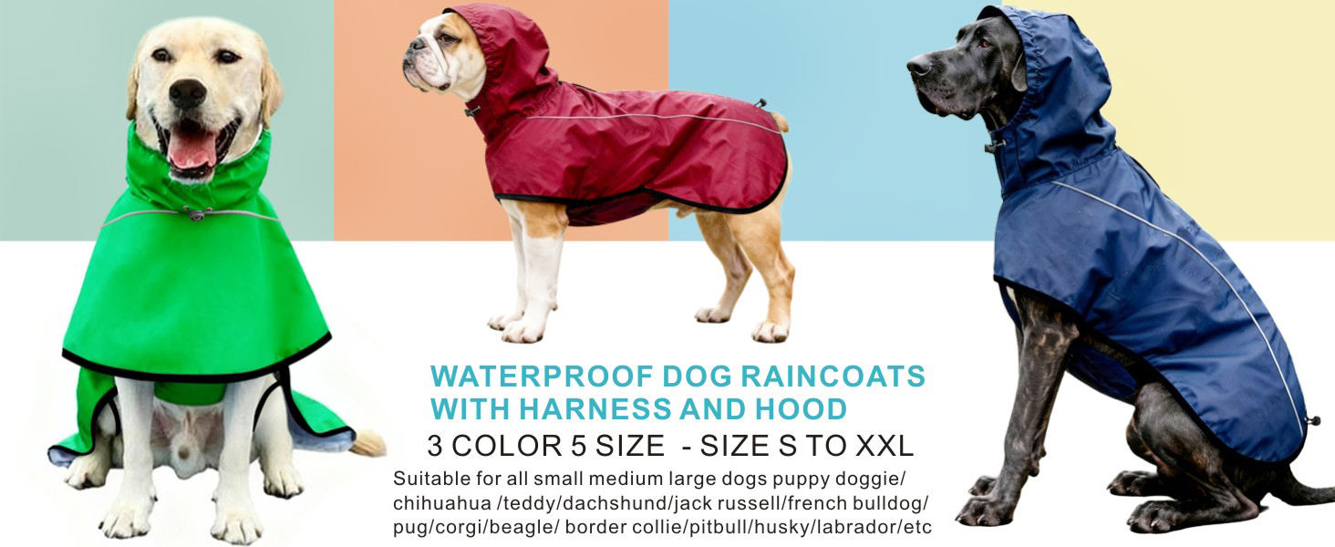 Дощовик для собак Mosucoirl: водонепроникний дощовик з регульованою капюшоном та отвором для повідка (Navyblau, L)