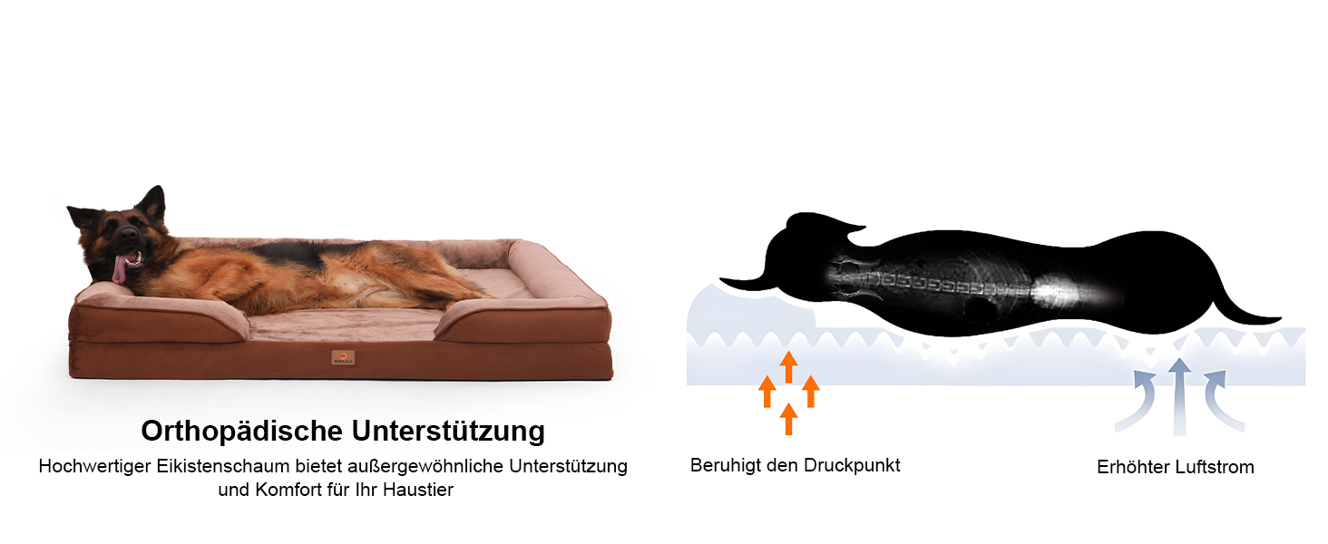 Ортопедичне ліжко для собак великих порід, ергономічне диван-лежанка з піною у формі яйця, водонепроникне, неслизьке, 134x106 см, сіро-коричневий колір