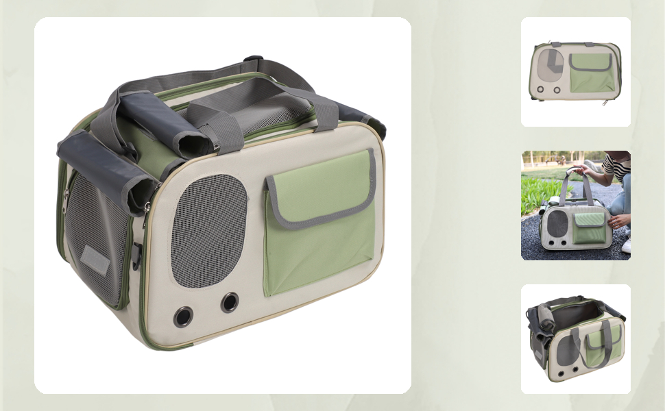 Транспортна переноска для котів та собак Luckdano, складана, з регульованим ременем, міцна, оксфордська тканина, стильна (GREEN)