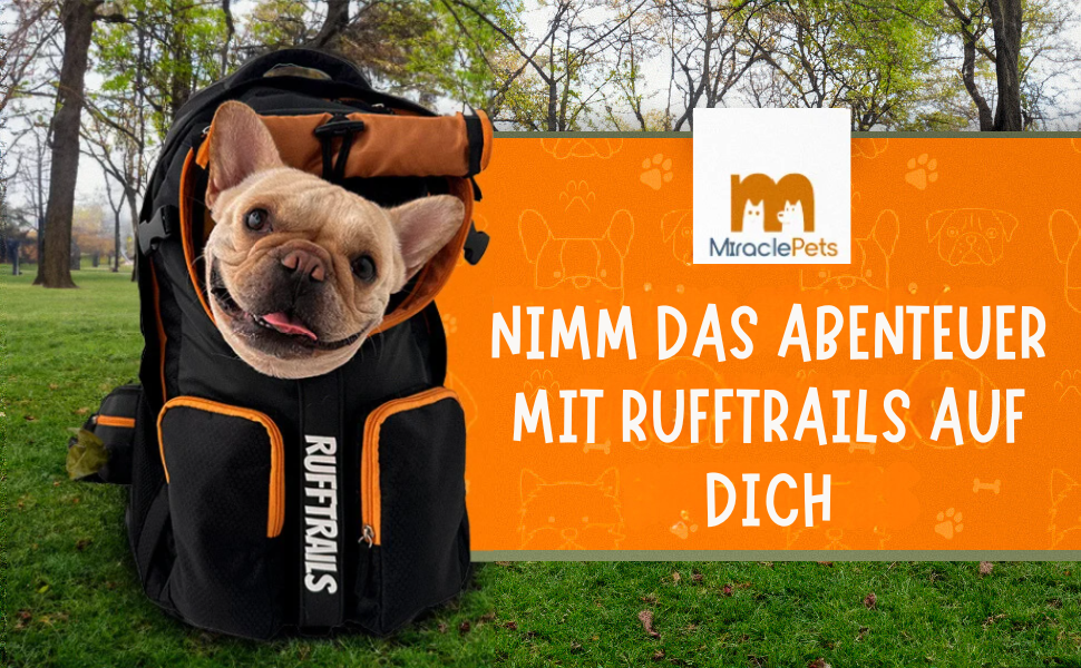 Рюкзак для собак Miracle Pets Rufftrails до 9 кг - водонепроникний, дихаючий, для походів, пляжу, парку - чорний