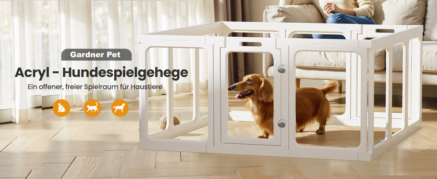 Клітка-біговий вольєр для цуценят Gardner Pet Acryl, 60 см, 8 панелей, для дому, складана, прозора, з присосками, підходить для цуценят, кроликів, котів, свиней