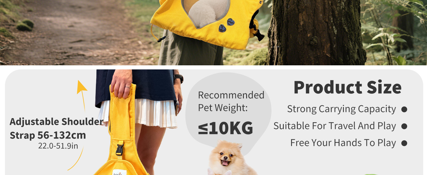 PETCUTE Сумка-переноска для собак і цуценят, жовта, регульована, дихаюча, для прогулянок та активностей на відкритому повітрі