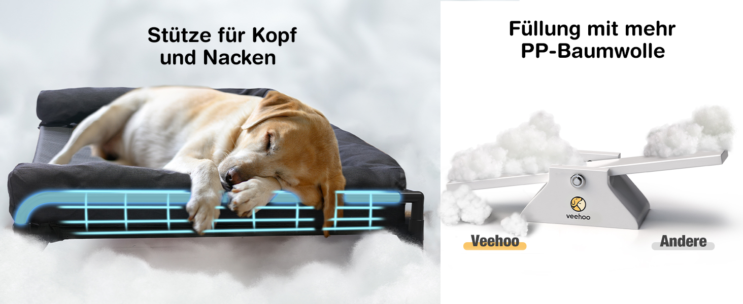 Лежанка для собак Veehoo Outdoor, чорна, 74 x 46 x 18 см. Охолоджуюча, піднята, знімний бордюр, для подорожей, миється.