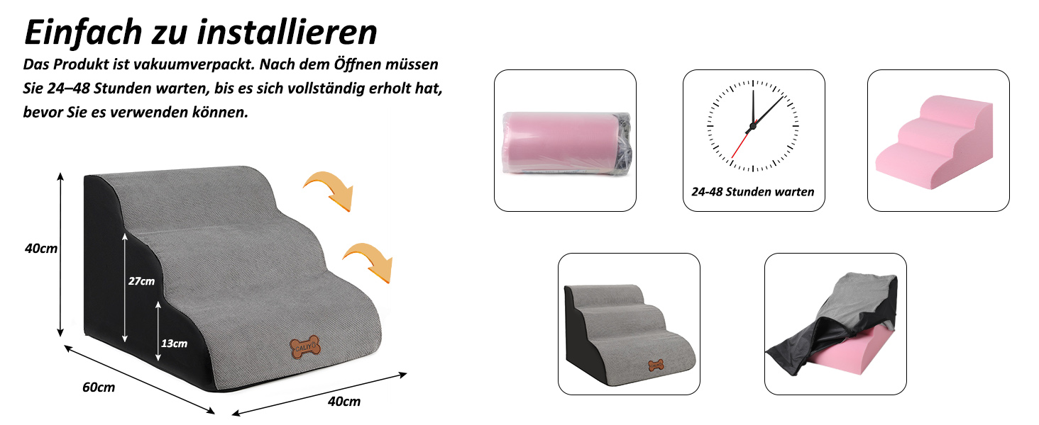 Сходинки для собак Caliyo, 2 сходинки, сірі. Для маленьких собак та котів, 26 см заввишки, з миючим покриттям та протиковзкою основою. Підходять для ліжка, дивану та автомобіля (55×40×26см)