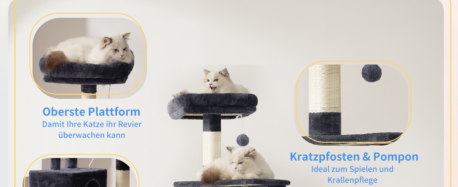 Котячий будиночок Heybly Kratzbaum HCT200SW: зручний когтетоп з будиночком, стійка конструкція, 125 см (димно-сірий)