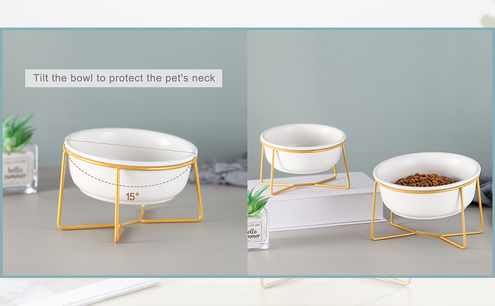Підвищений набір мисок для собак та котів з підставкою - 2 шт. по 480 мл, кераміка, білий