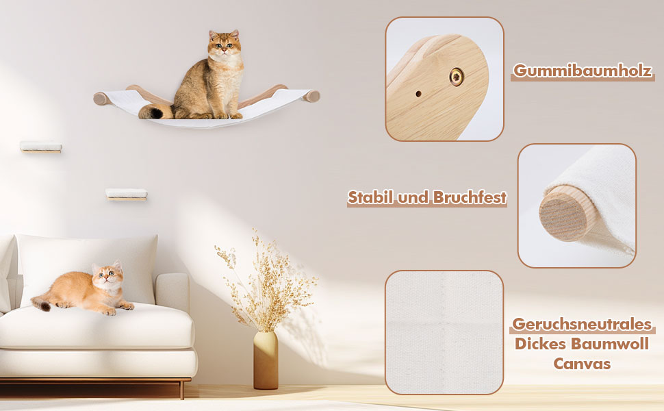 Підвісна лежанка для котів на стіну, набір для лазіння з масиву дерева з котячою сходинкою - стійке котяче ліжко, економне котяче меблеве рішення для сну, лазіння та відпочинку (підвісна лежанка + 2 сходинки)