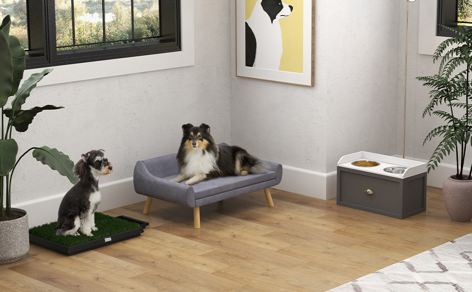 Диван для собак PawHut з м'яким подушкою, лежанка для тварин з дерев'яним каркасом, знімний та пральний чохол, для середніх та великих собак (сірий)