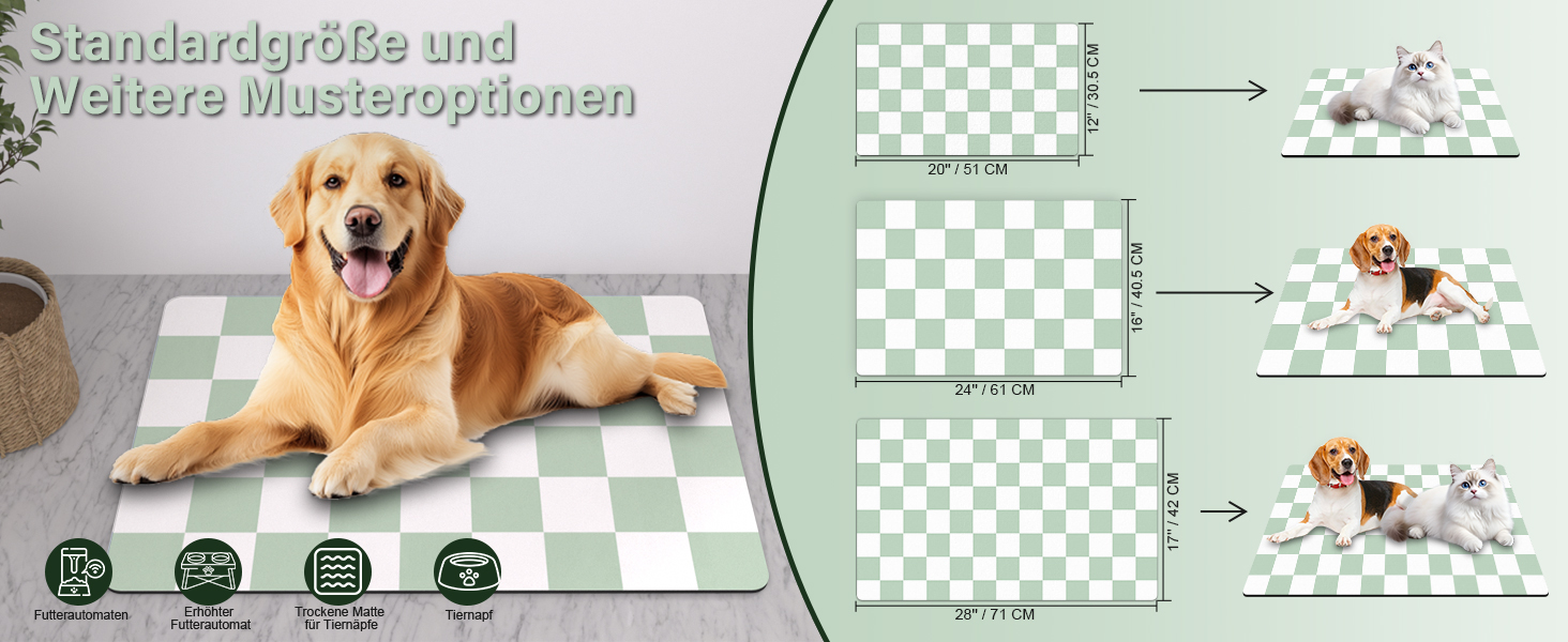 Килимок для годівлі котів та собак BLESWIN - антиковзаюча підстилка під миски, чорно-білий, 51x30,5 см