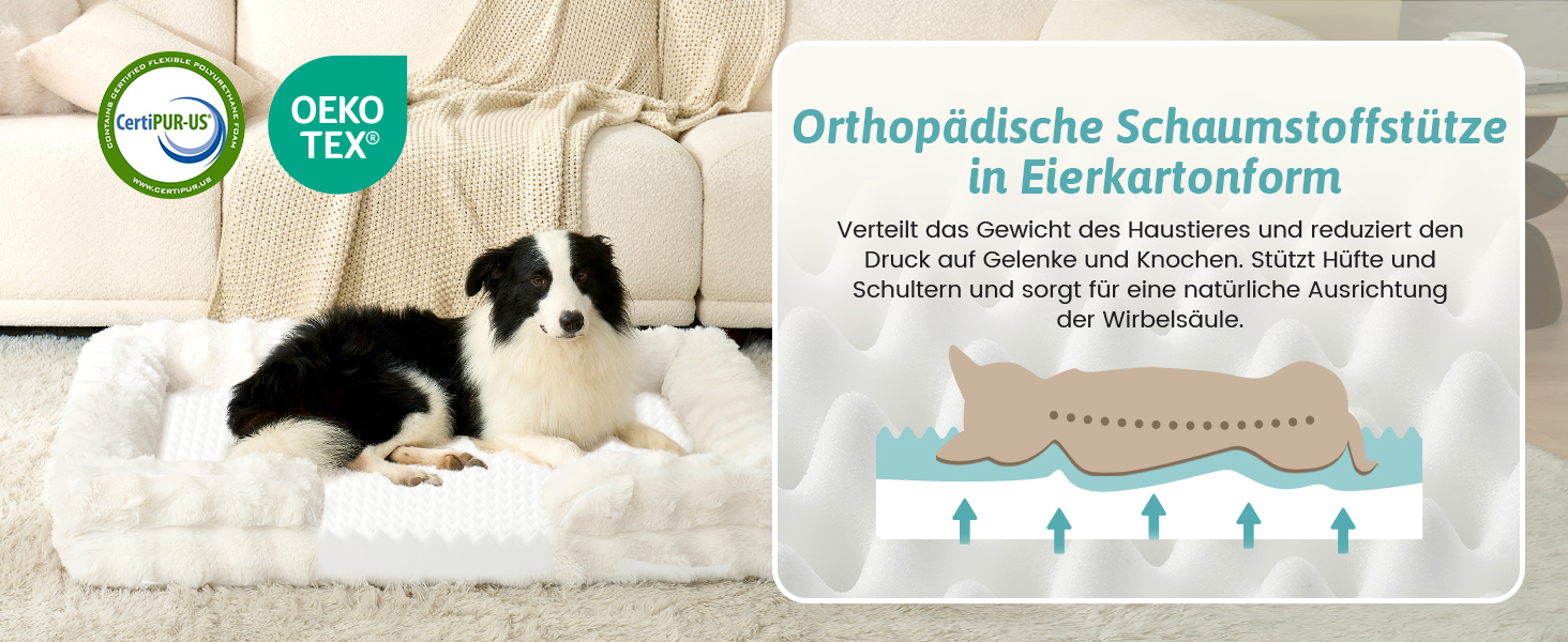 Ортопедичне ліжко для собак з штучного хутра, великі породи, C-подібне ліжко XL сірого кольору Tie-Dye, м'яке, тепле, з водонепроникним покриттям, антиковзаюче, з високощільним пінополіуретаном, миється