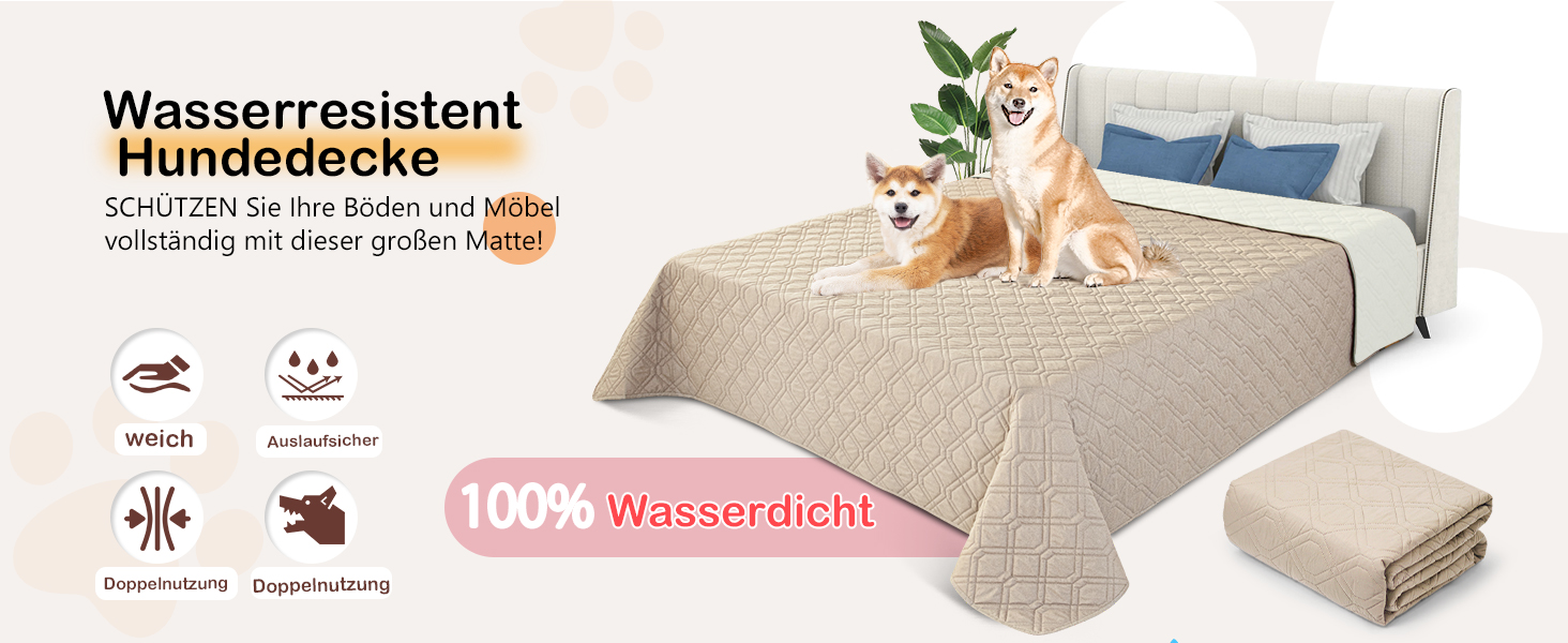 Водонепроникний килимок для собак GYURO - двосторонній, м'який, 97 x 190 см (Хакі) - для великих і маленьких собак, захист дивану, ліжка, авто, придатний для прання