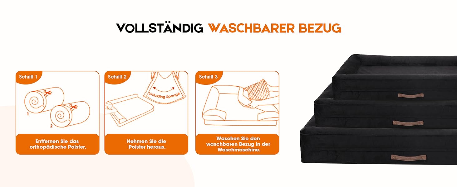 Ортопедичне ліжко для собак XL, корзина для собак, що стирається, з яєцеподібною піною, водонепроникний диван для собак з неслизьким дном та чотиристоронньою подушкою (Чорний, 117x76x19cm)